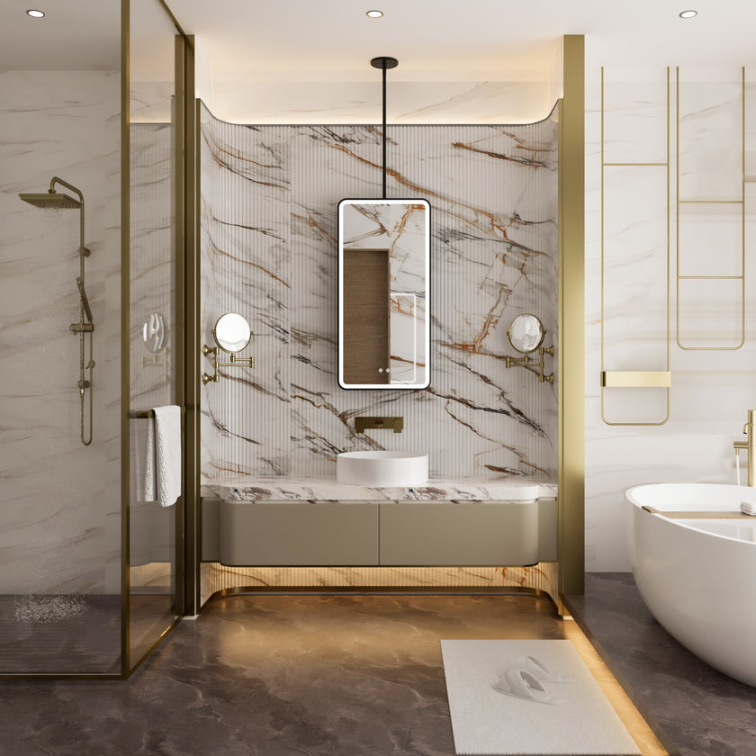 FAELIA Hanging Rod Rounded Metal Black Framed Custom LED Mirror