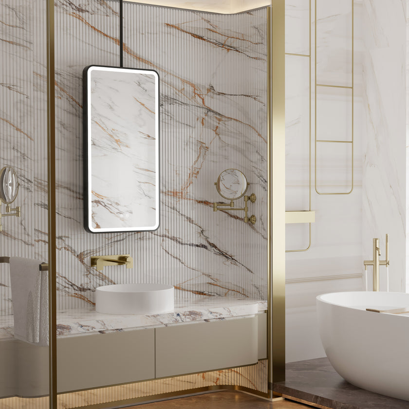 FAELIA Hanging Rod Rounded Metal Black Framed Custom LED Mirror