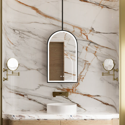 ELVIA Hanging Rod Arched Metal Black Framed Custom LED Mirror
