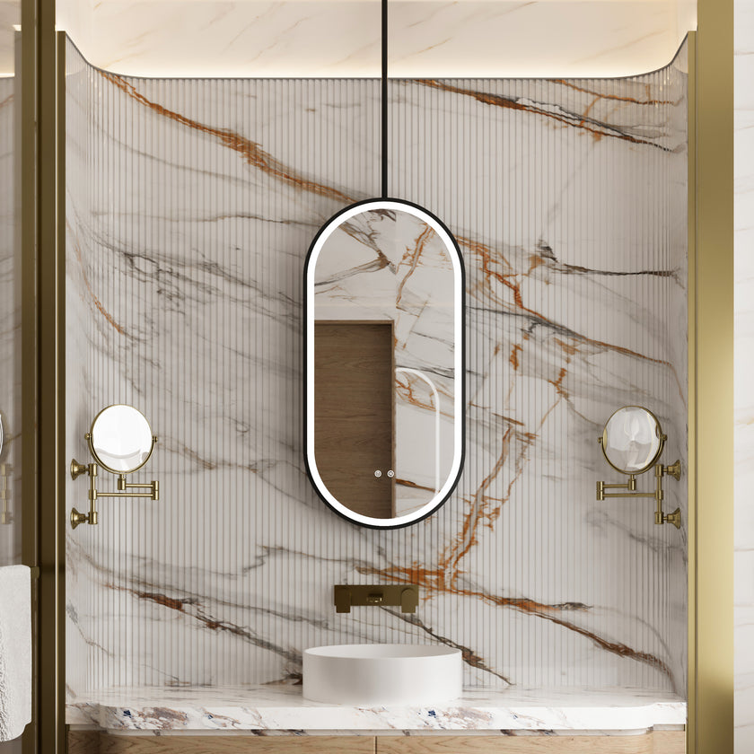 NOVAIS Hanging Rod Capsule Metal Black Framed Custom LED Mirror