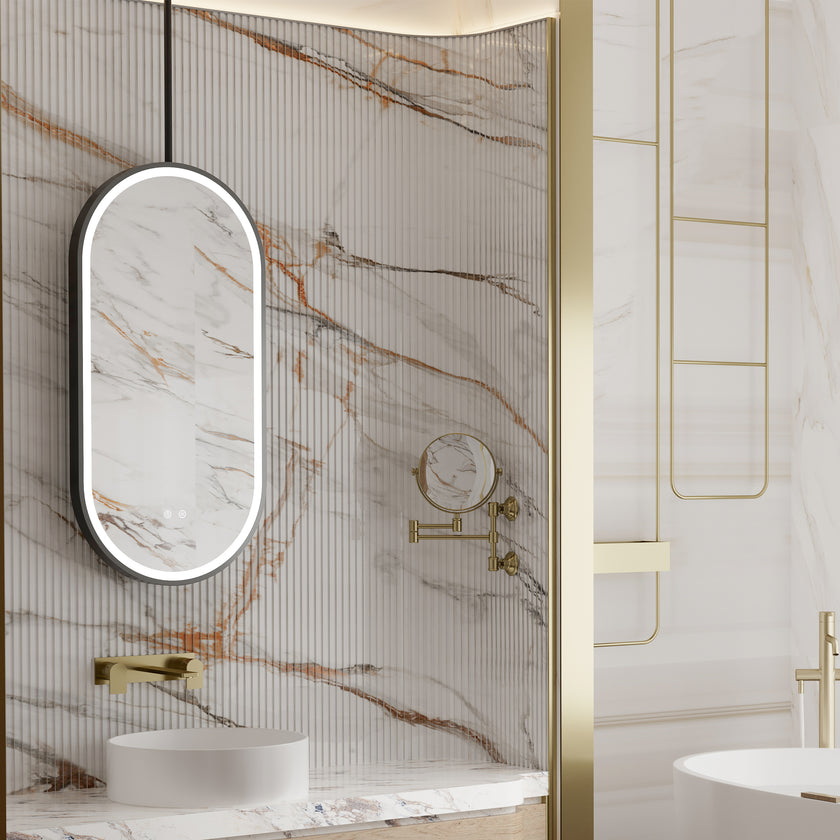 NOVAIS Hanging Rod Capsule Metal Black Framed Custom LED Mirror