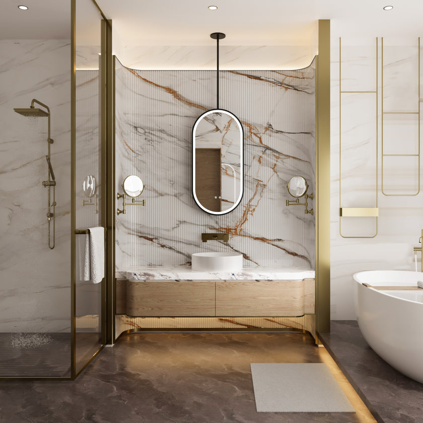 NOVAIS Hanging Rod Capsule Metal Black Framed Custom LED Mirror