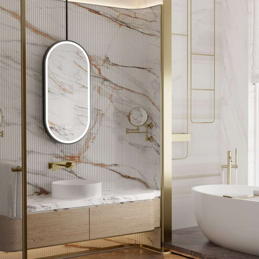 NOVAIS Hanging Rod Capsule Metal Black Framed Custom LED Mirror