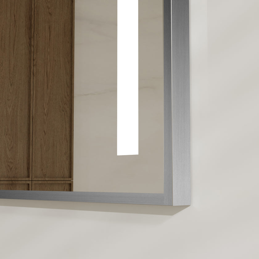 SOLVIA Rectangular Metal Silver Framed Dual Vertical Glow Stripes Custom LED Mirror