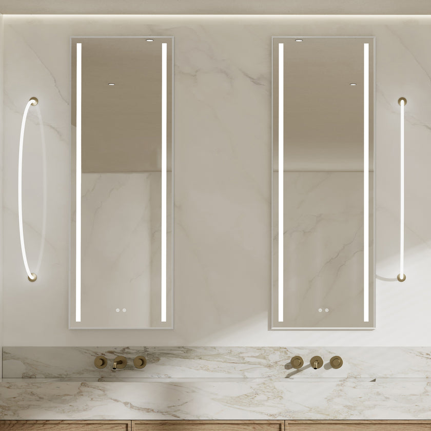 SOLVIA Rectangular Metal Silver Framed Dual Vertical Glow Stripes Custom LED Mirror