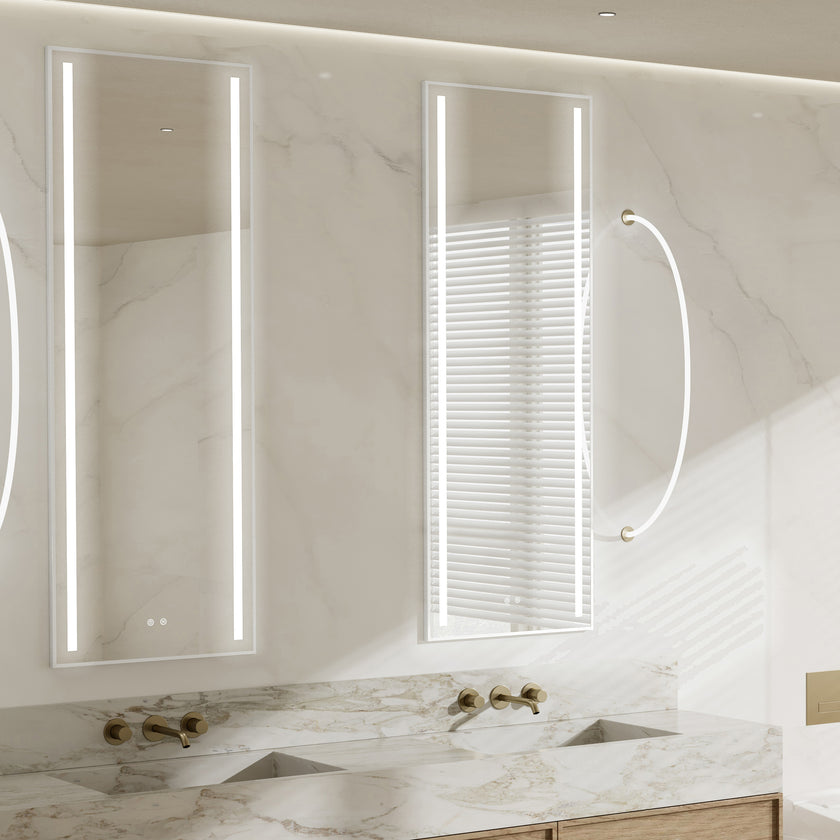 SOLVIA Rectangular Metal Silver Framed Dual Vertical Glow Stripes Custom LED Mirror