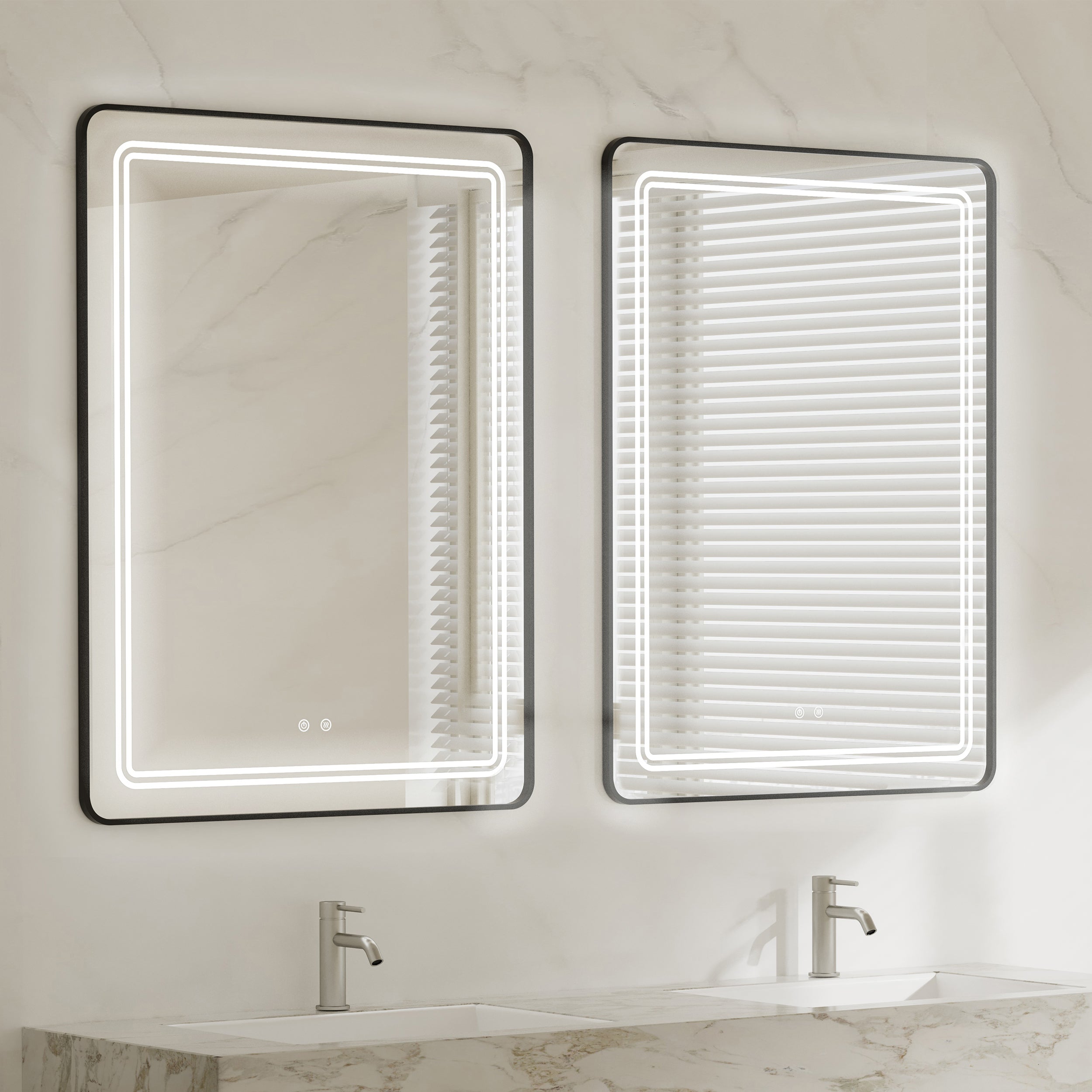 OPHALA Rounded Metal Black Framed Custom LED Mirror