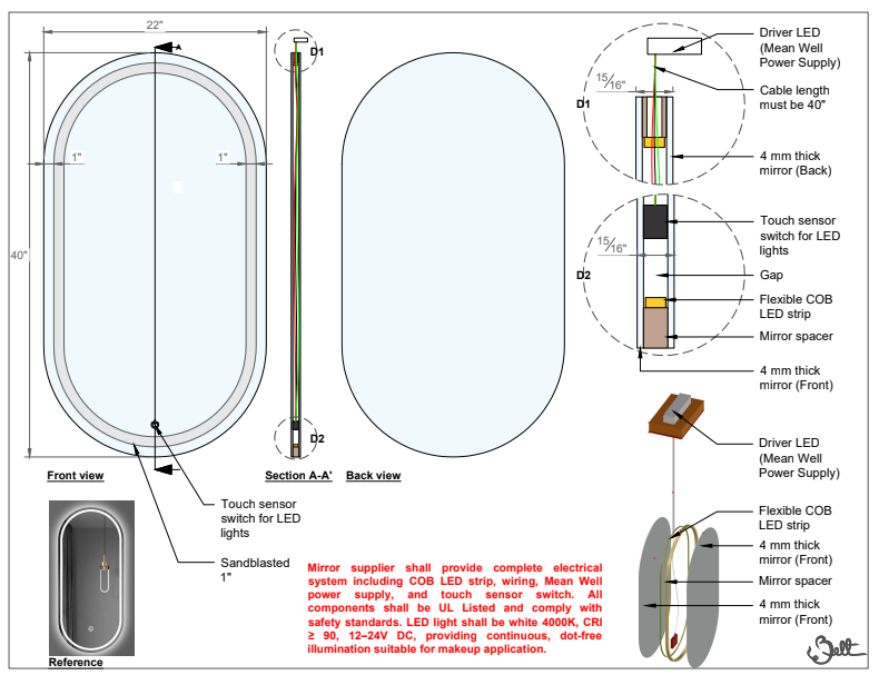 Capsule Frameless Double side LED Mirror – Custom LED Mirror