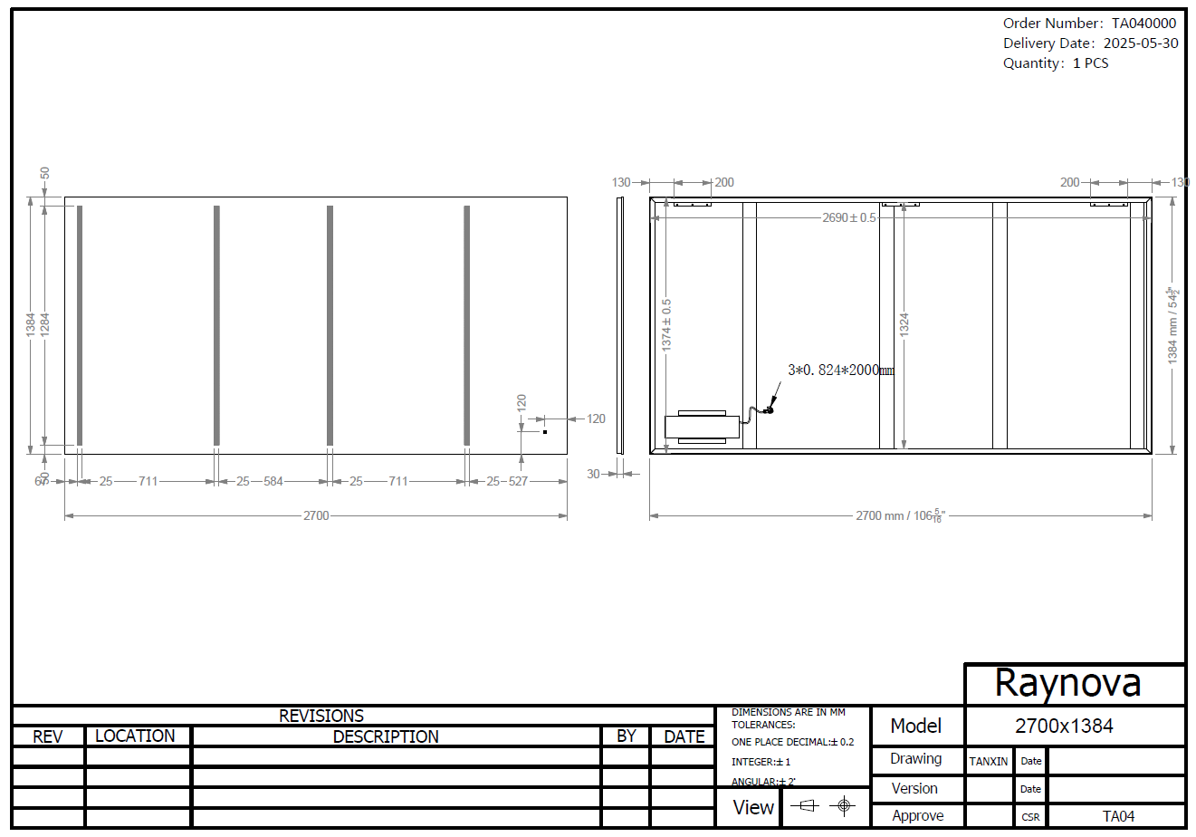 Frameless Rectangular 4 LED Stripe Mirror (Special Item 2)
