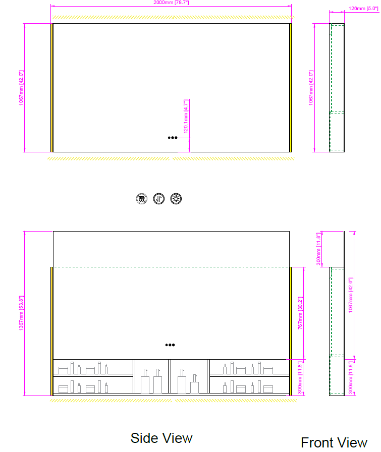 ZIA Rectangular Frameless Custom Sliding LED Medicine Cabinet