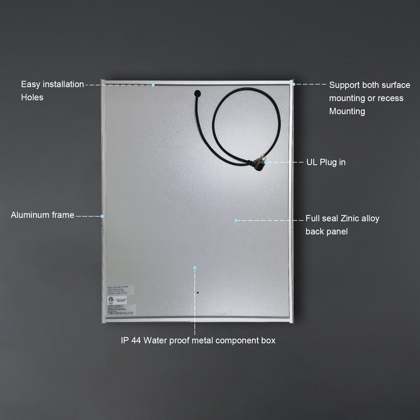 RADIY Rectangular Frameless Medicine Cabinet with Edge LED Light