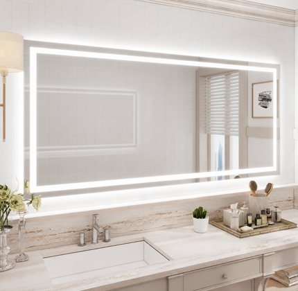 Rectangular Frameless Custom LED Mirror with Front & Back Lighting | Wall Dimmer Switch Ready – Builder’s Choice