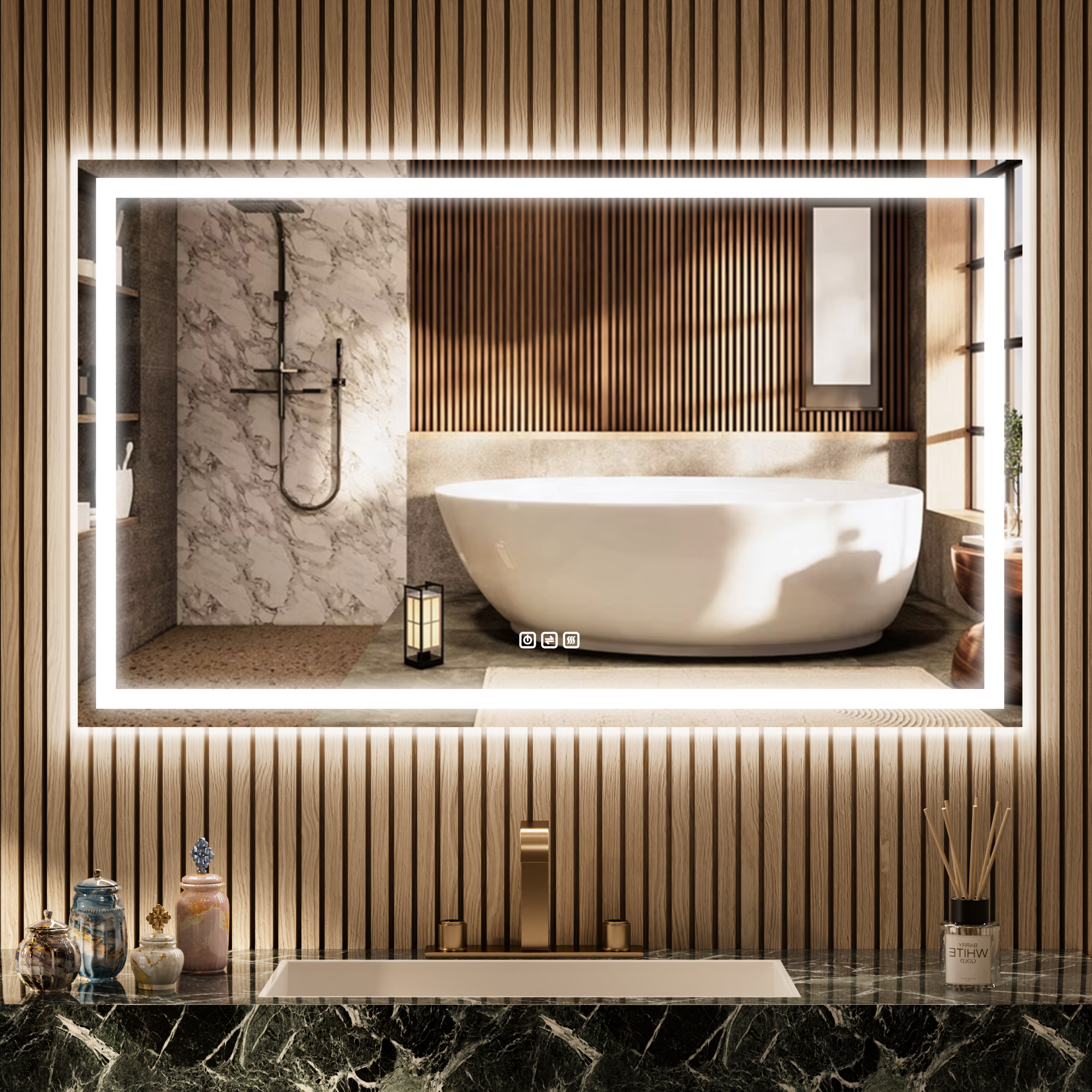 RAY Rectangular Frameless LED Mirror with Front light and Backlit | Ship today mirror