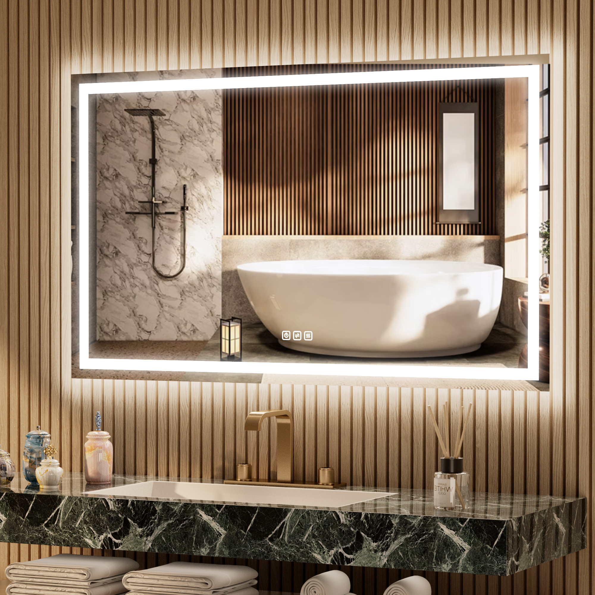 RAY Rectangular Frameless LED Mirror with Front light and Backlit | Ship today mirror