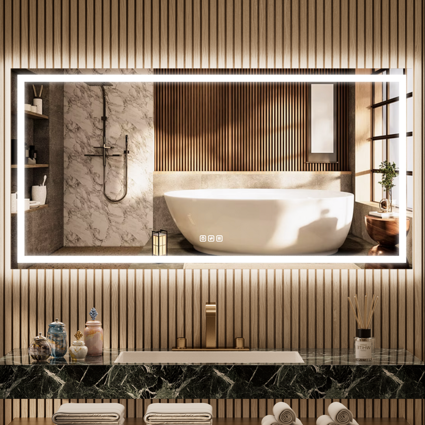 RAY Rectangular Frameless LED Mirror with Front light and Backlit | Ship today mirror