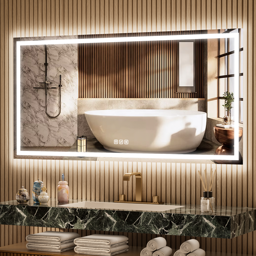 RAY Rectangular Frameless LED Mirror with Front light and Backlit | Ship today mirror