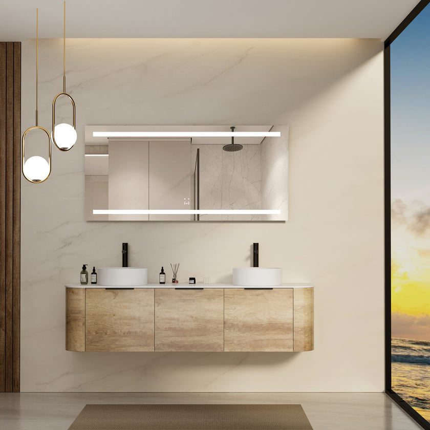 NIMBUS Rectangular Frameless Dual Horizontal Glow Stripes Custom LED Mirror