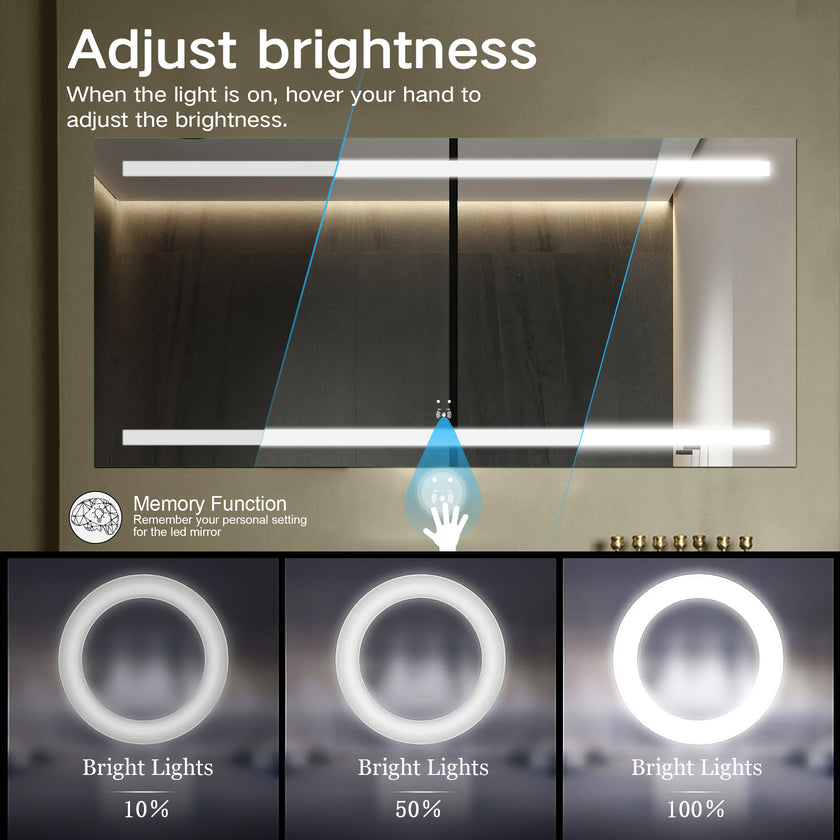 NIMBUS Rectangular Frameless Dual Horizontal Glow Stripes Custom LED Mirror