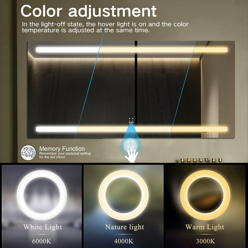 NIMBUS Rectangular Frameless Dual Horizontal Glow Stripes Custom LED Mirror