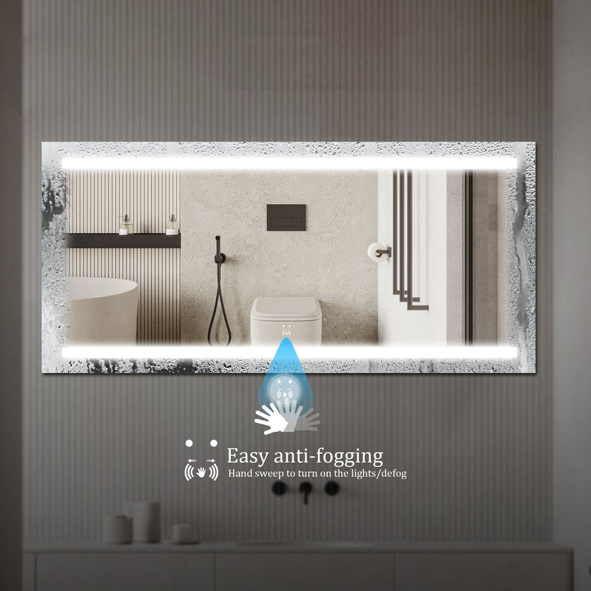 NIMBUS Rectangular Frameless Dual Horizontal Glow Stripes Custom LED Mirror