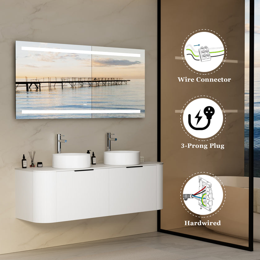 NIMBUS Rectangular Frameless Dual Horizontal Glow Stripes Custom LED Mirror