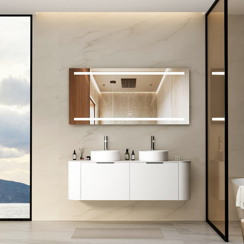 NIMBUS Rectangular Frameless Dual Horizontal Glow Stripes Custom LED Mirror