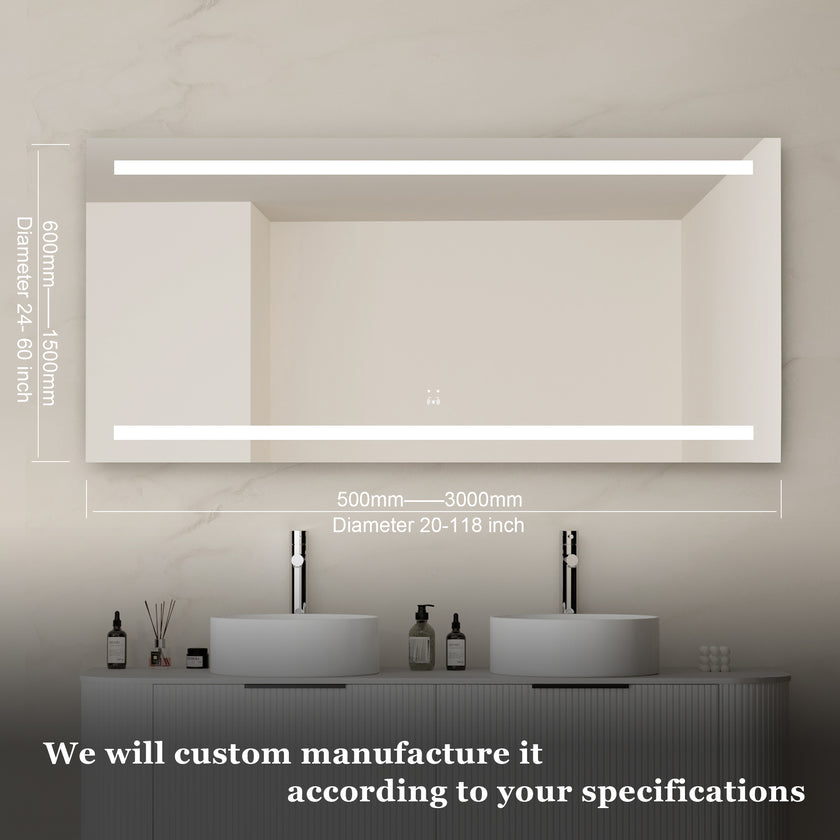 NIMBUS Rectangular Frameless Dual Horizontal Glow Stripes Custom LED Mirror