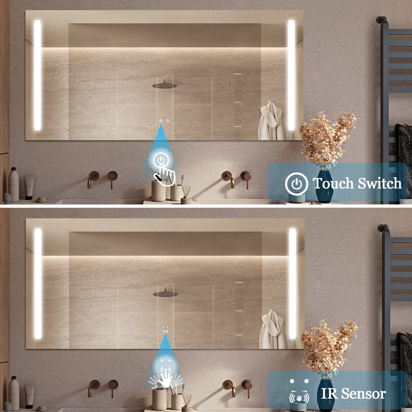 LUCENT Rectangular Frameless Dual Vertical Glow Stripes Custom LED Mirror