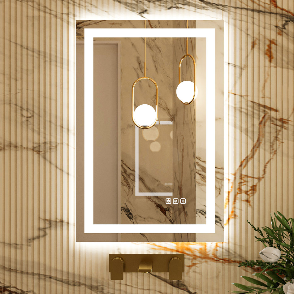 RAY Rectangular Frameless LED Mirror with Front light and Backlit | Ship today mirror