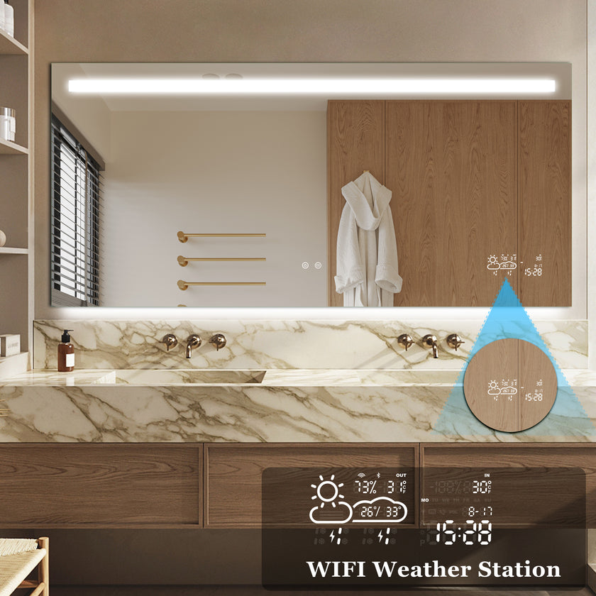 SPLENDOR Rectangular Frameless Top Horizontal Glow Stripe Custom LED Mirror