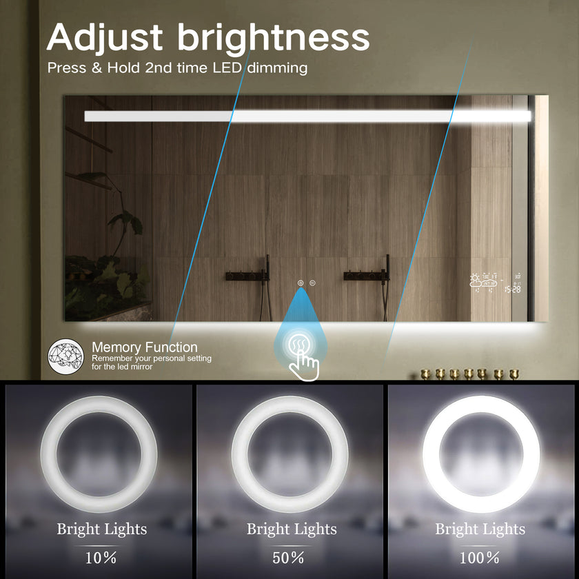 SPLENDOR Rectangular Frameless Top Horizontal Glow Stripe Custom LED Mirror