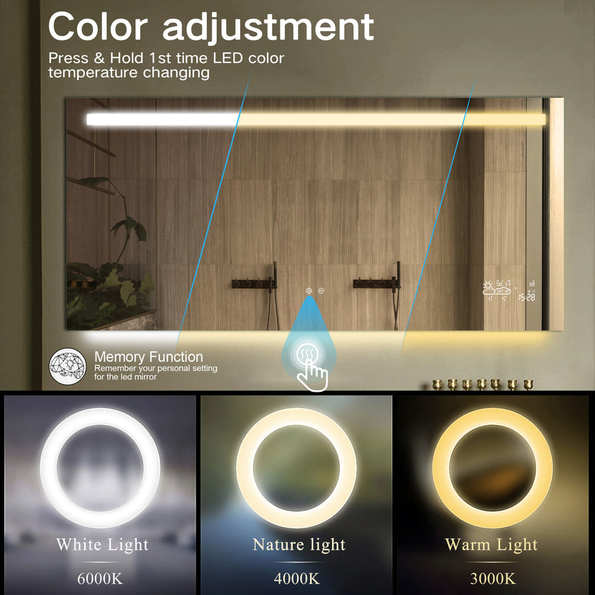 SPLENDOR Rectangular Frameless Top Horizontal Glow Stripe Custom LED Mirror