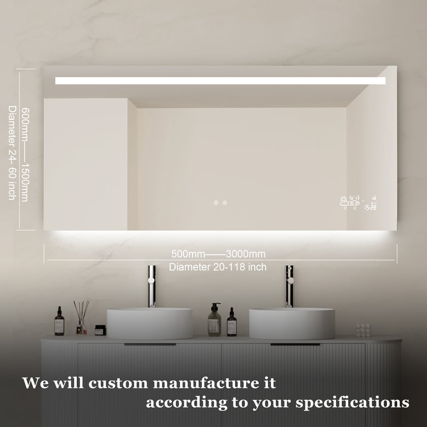 SPLENDOR Rectangular Frameless Top Horizontal Glow Stripe Custom LED Mirror