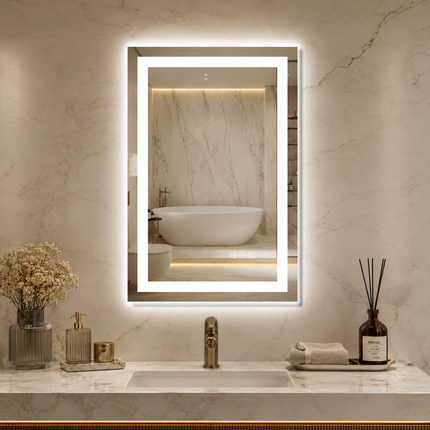 RAY Rectangular Frameless LED Mirror with Front Light and Backlit | Ships Now in 8 Sizes from 20” to 72”