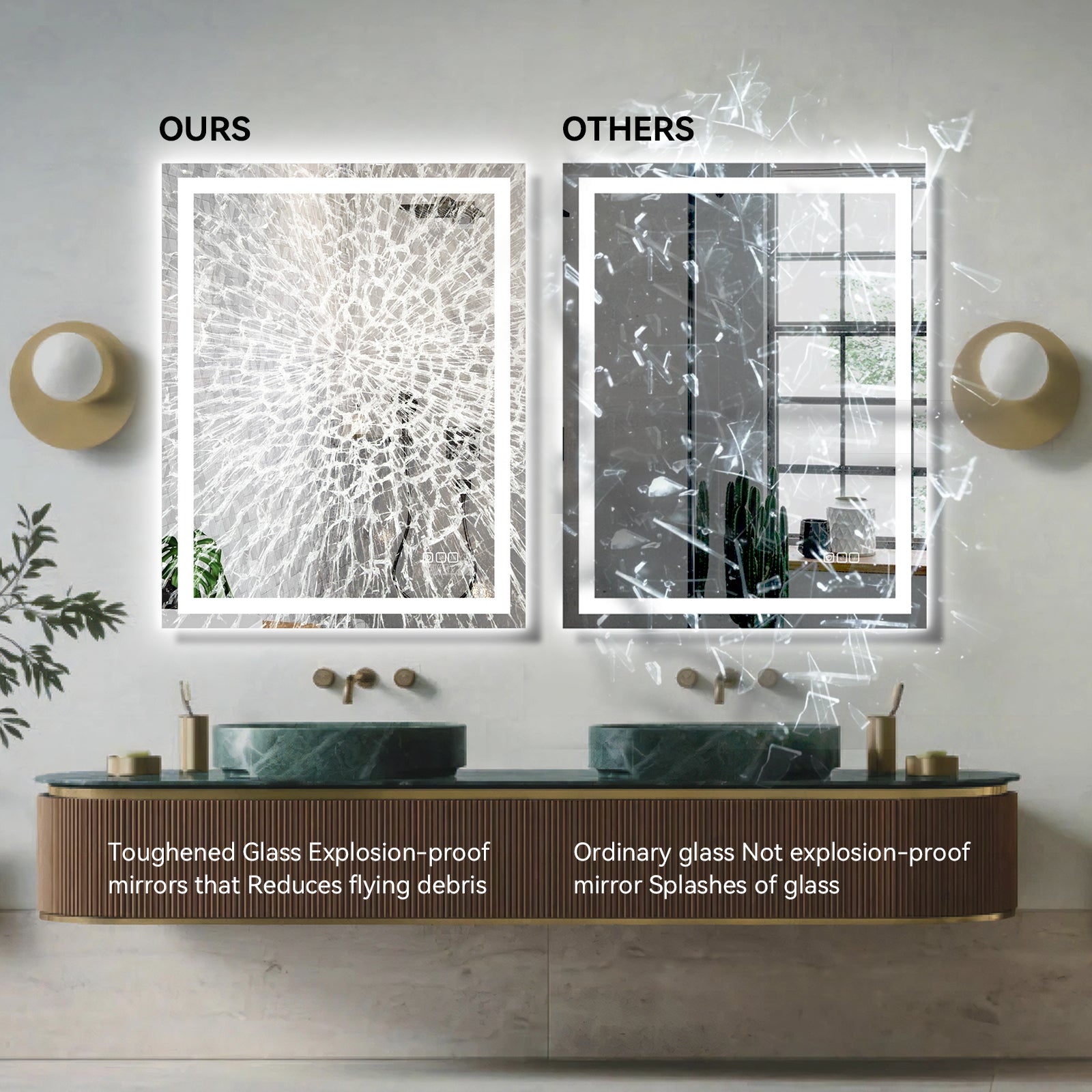 RAY Rectangular Frameless LED Mirror with Front light and Backlit | Ship today mirror